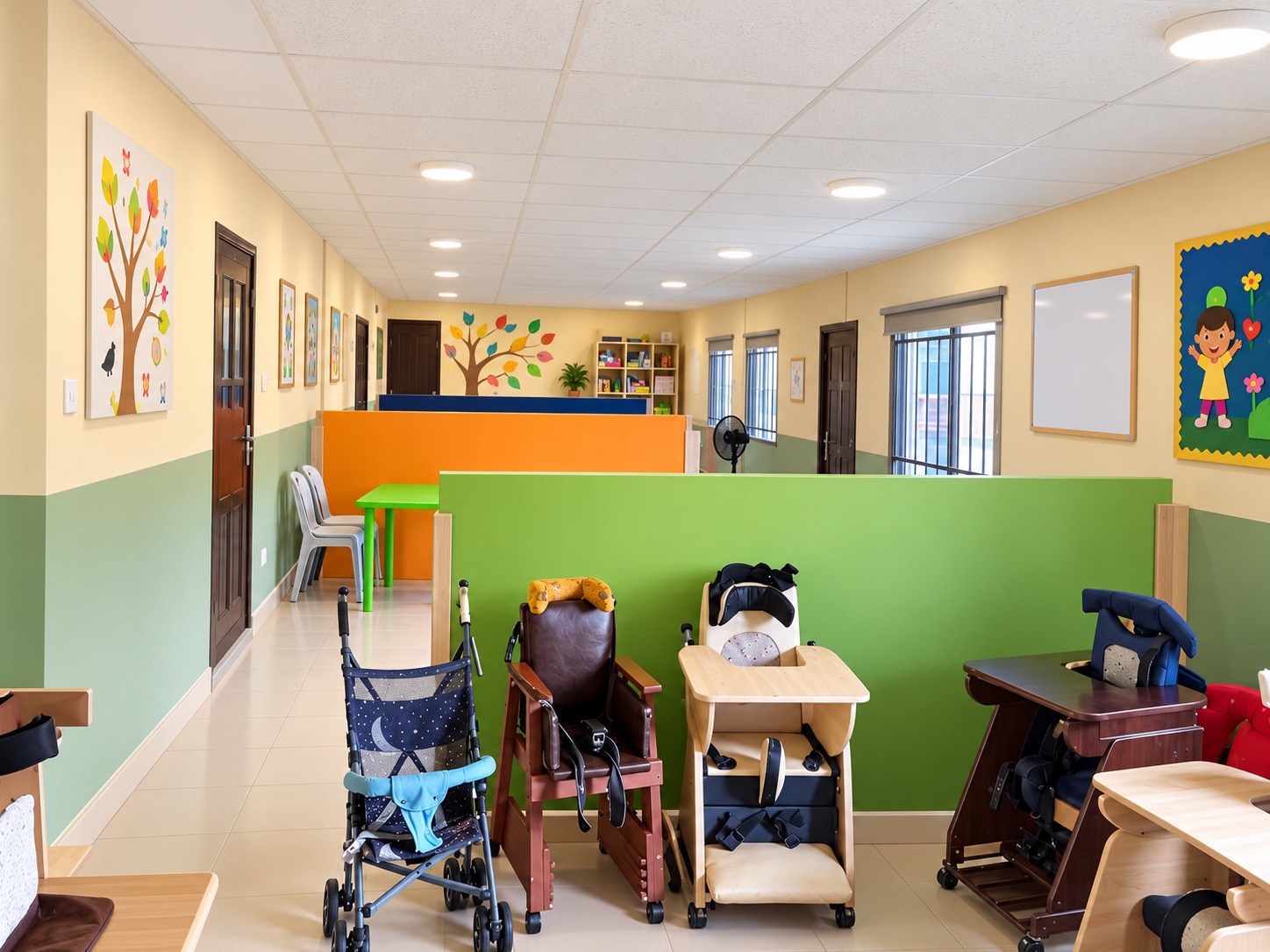 Organised accessible learning room with adaptive seating