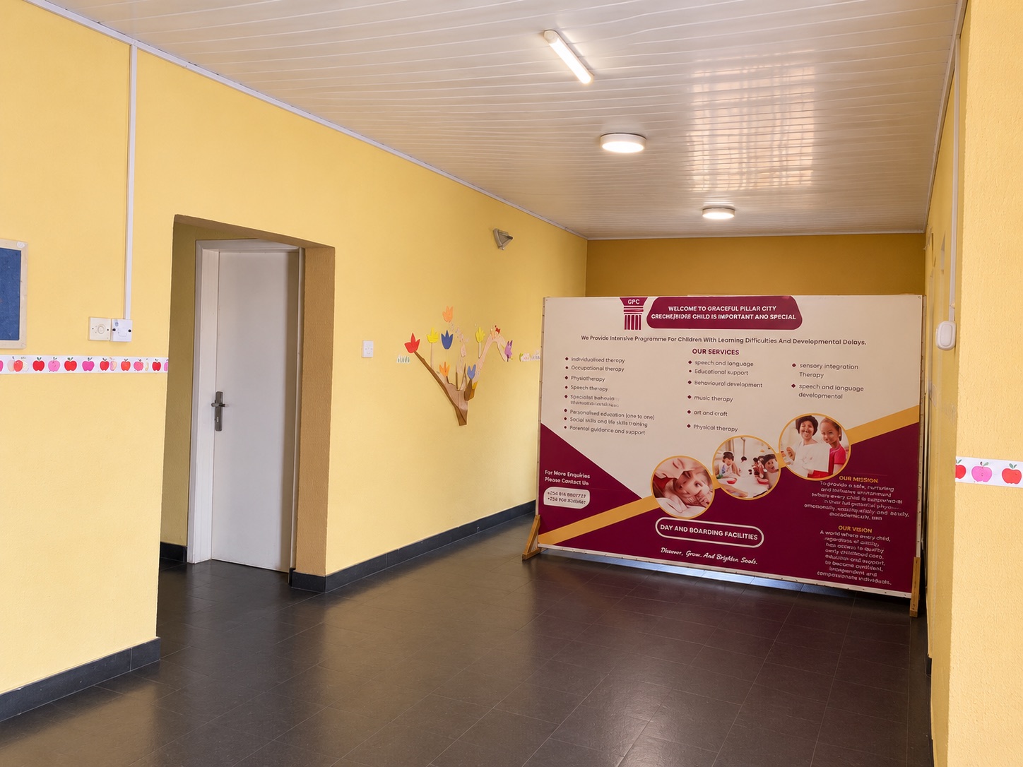 Clean corridor and information area inside Graceful Pillar City
