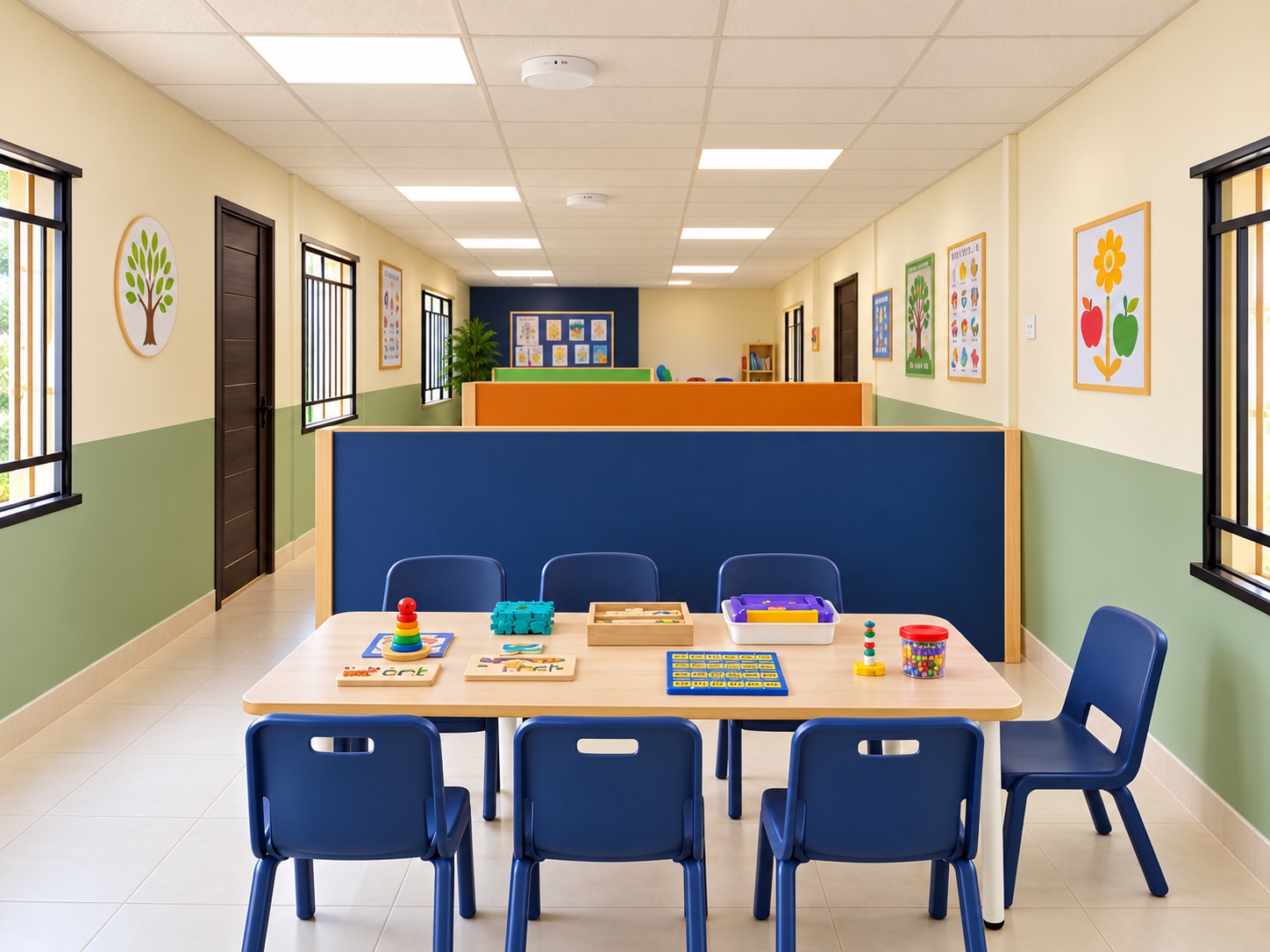 Modern classroom with educational activities